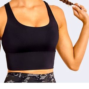 Strappy Longline Sport Bras Medium Impact Crop Top Wirefree Padded Cami Tank Top